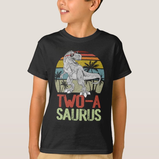 Two a Saurus Birthday T Rex Dino 2nd Dinosaur T-Shirt (Front)