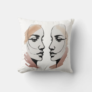 Two Abstract Faces One Line Pillow – Connection Th