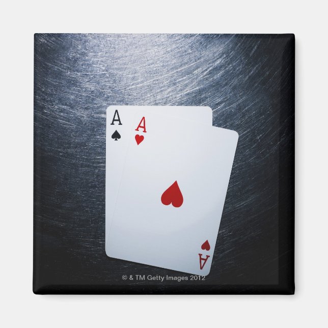 Two Aces Playing Cards on Stainless Steel Magnet (Front)