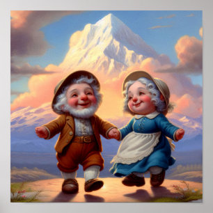 Two Adorable Adult Munchkins Dancing at Sunset Poster