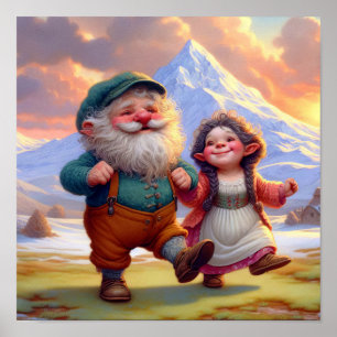 Two Adorable Adult Munchkins Dancing at Sunset Poster