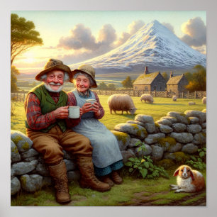 Two Adorable Adult Munchkins Enjoying Some Coffee Poster