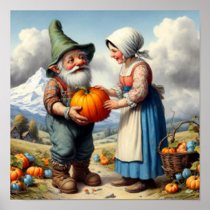 Two Adorable Adult Munchkins in a Pumpkin Patch Poster
