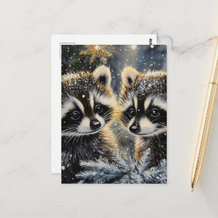 Two Adorable Baby Racoon in Winter Postcard