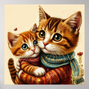 Two Adorable Cats Hugging Poster