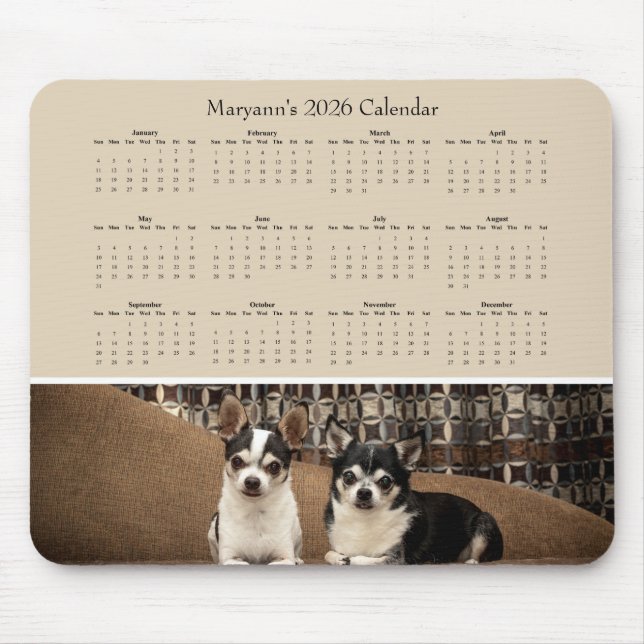 Two Adorable Chihuahuas on a Sofa – 2026 Calendar Mouse Mat (Front)
