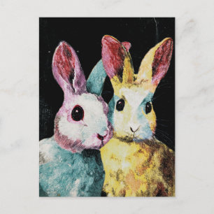 Two Adorable Colourful Rabbits Postcard