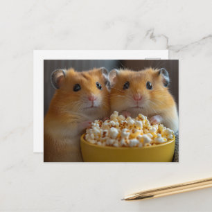 Two Adorable Hamsters With a Large Popcorn Bowl Postcard