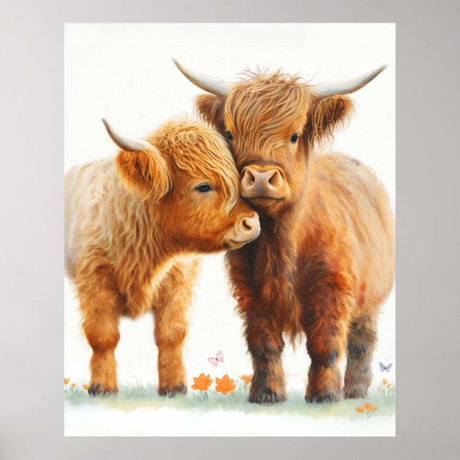 Two Adorable Highland Cows Hugging Poster (Front)