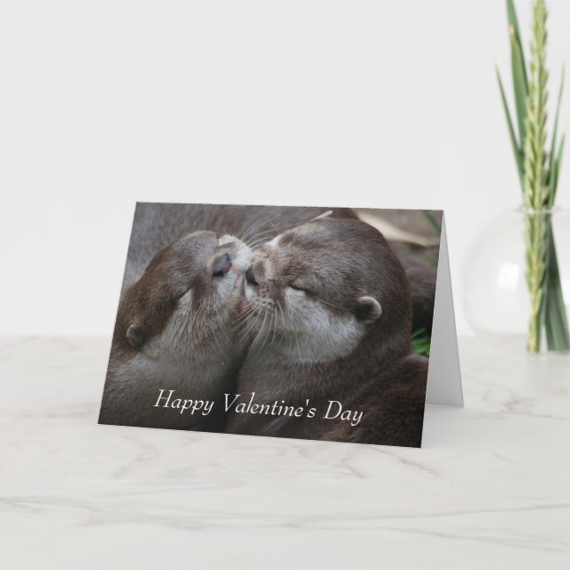 Two Adorable Otters - Happy Valentine's Day Holiday Card (Front)