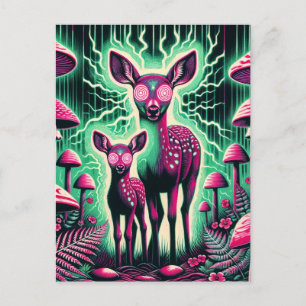 Two adorable psychedelic deer postcard