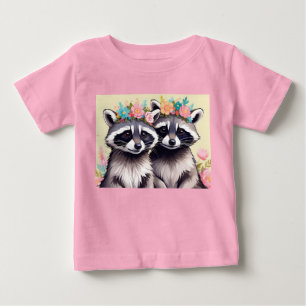 Two Adorable Racoons In Flower Crowns Baby T-Shirt