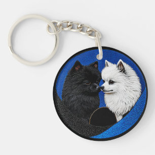 Two adorable spitz dogs key ring