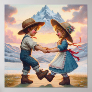 Two Adorable Vintage Munchkins Dancing Poster