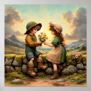 Two Adorable Vintage Munchkins in Country Clothes Poster
