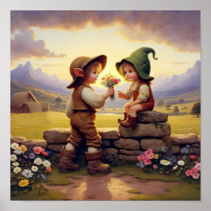 Two Adorable Vintage Munchkins in Country Clothes Poster