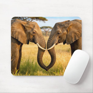 Two African Elephants In Savannah Grass Mouse Mat