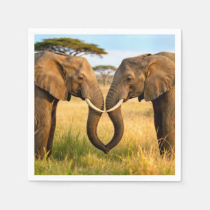 Two African Elephants In Savannah Grass Napkin
