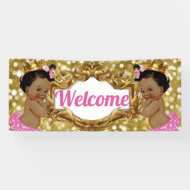 Two African Princesses|Pink & Gold Glitter Welcome Banner (Horizontal)