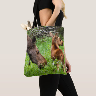 Two Alert Moose Mother And Baby Tote Bag