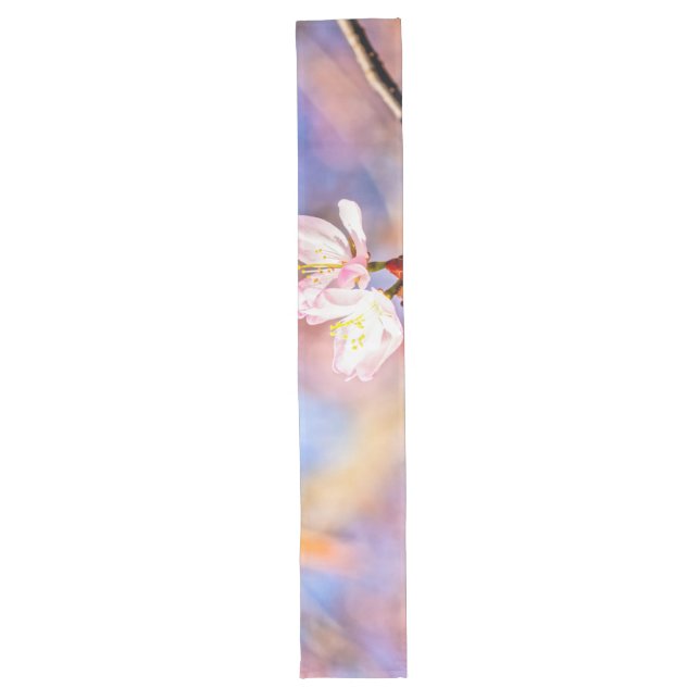 Two Amazing Sakura Flowers. Pink, Blue Background Long Table Runner (Front)