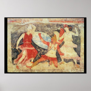 Two Amazons in combat with a Greek Poster
