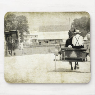 Two Amish Buggies Sepia Rural Road Mouse Mat