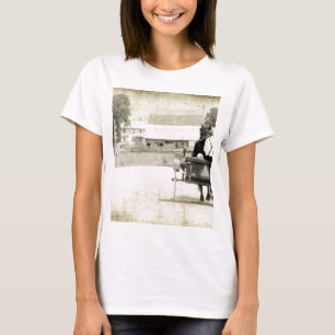 Two Amish Buggies Sepia Rural Road T-Shirt