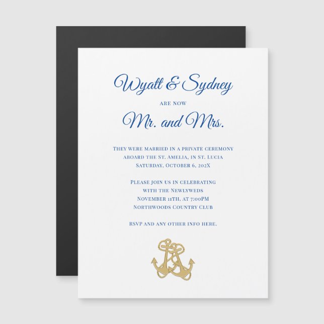 Two Anchors Private Wedding Reception Only Magnetic Invitation (Front/Back)