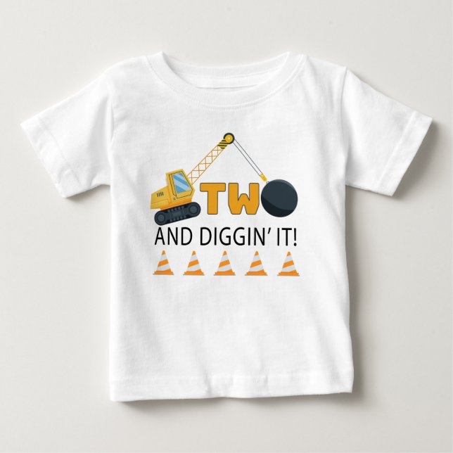 Two and Diggin’ It Construction Birthday T-Shirt (Front)