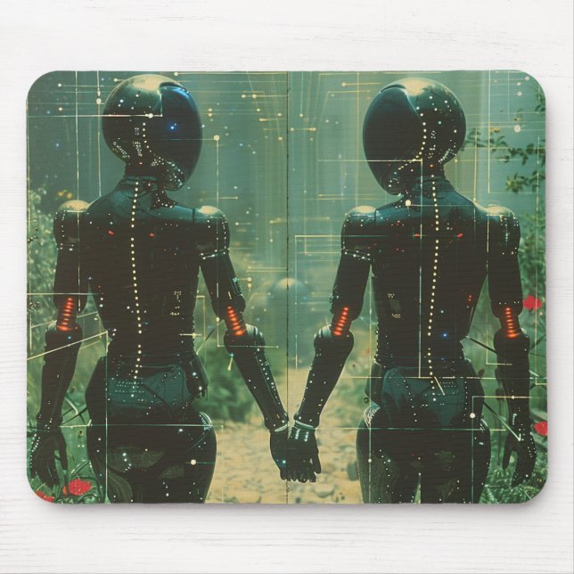 Two Androids Hand-in- Hand Mousepad (Front)