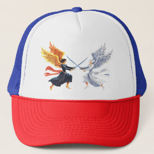 Two Angel with large sword with open wings Trucker Hat