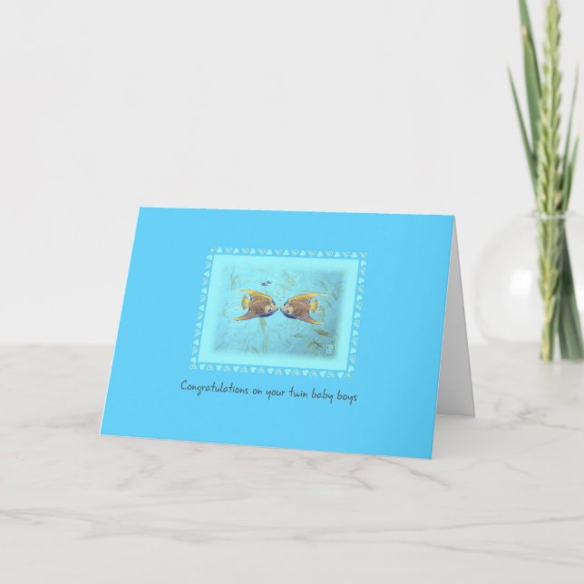 TWO Angelfish Twin Baby Boys Greeting Card (Front)