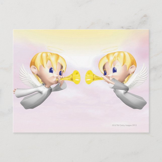 Two angels blowing horns, CG, 3D, Illustration, Postcard (Front)