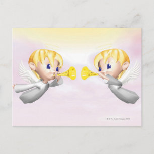 Two angels blowing horns, CG, 3D, Illustration, Postcard