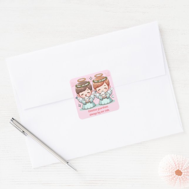 Two angels, heavenly guardians.  square sticker (Envelope)