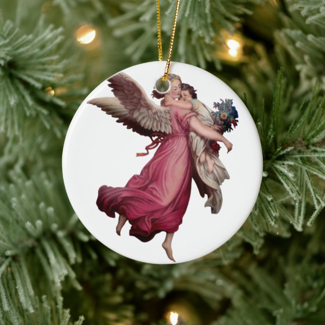 Two Angels in Flight Ceramic Tree Decoration (Tree)
