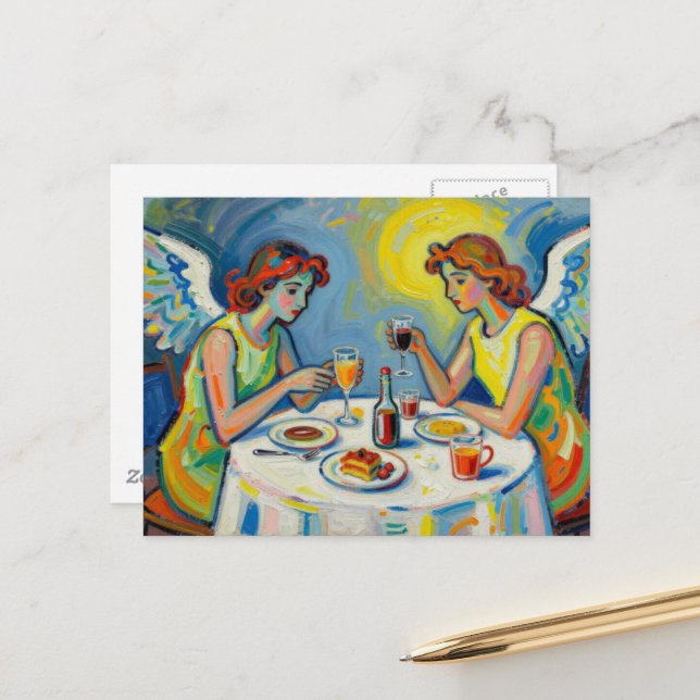 Two Angels Share a Meal Postcard (Front/Back In Situ)