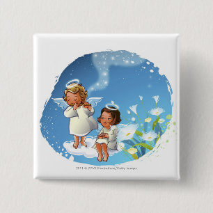 Two angels sitting on the clouds 15 cm square badge