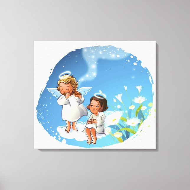 Two angels sitting on the clouds canvas print (Front)