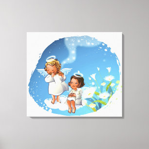Two angels sitting on the clouds canvas print