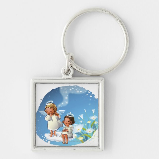Two angels sitting on the clouds key ring (Front)