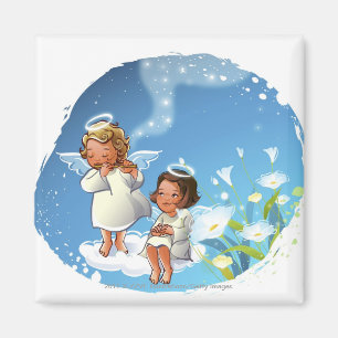 Two angels sitting on the clouds magnet