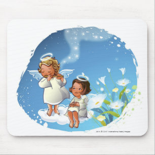Two angels sitting on the clouds mouse mat
