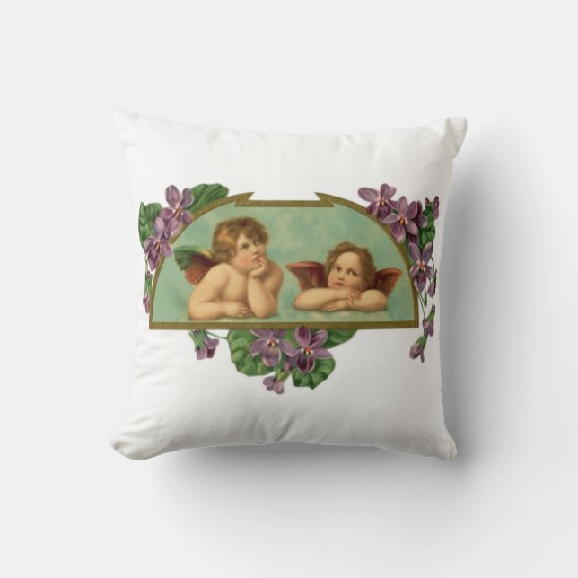 Two Angels Vintage Painting Cushion (Front)
