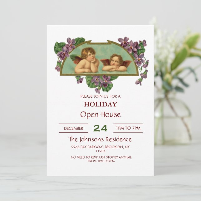 Two Angels Vintage Painting          Invitation (Standing Front)