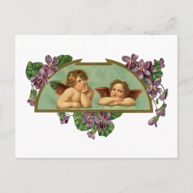 Two Angels Vintage Painting Postcard (Front)