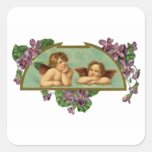 Two Angels Vintage Painting Square Sticker