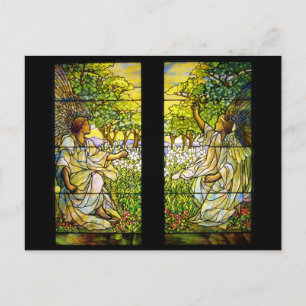 Two Angels Vintage Stained Glass Window Postcard