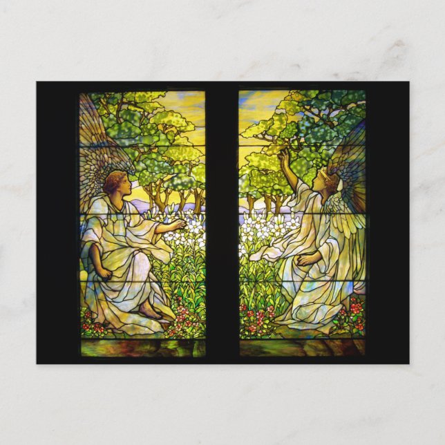 Two Angels Vintage Stained Glass Window Postcard (Front)